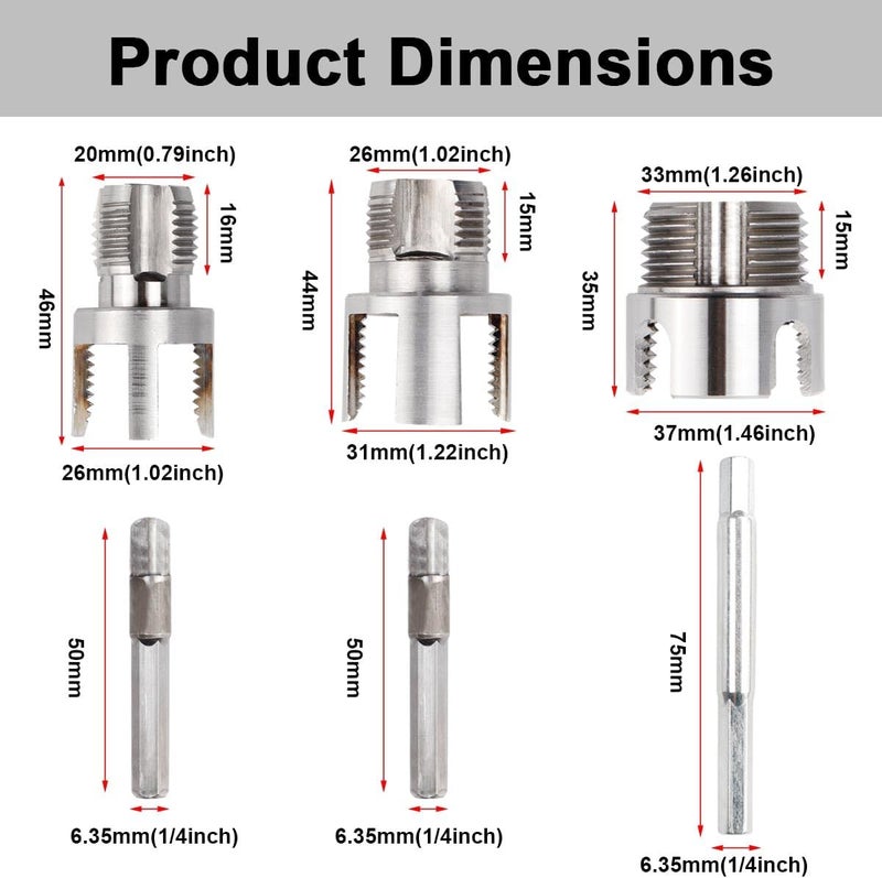 Eyech 3Pcs PVC Pipe Threader Kit 1/2" 3/4" 1" NPT, Integrated Internal & External Pipe Threading Cutting Tool, Dual-Function Electric Drill Compatible PVC Pipe Threader Kit - Image 2